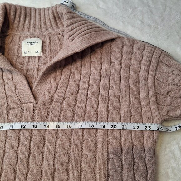 Abercrombie & Fitch Cable Sweater Sz M Oversized Notch-Neck Preppy Boho Neutral - Picture 12 of 13